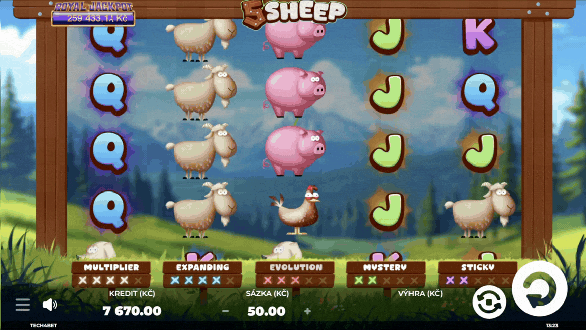 5 Sheep funkce multiplier v online kasinu LuckyBet.cz