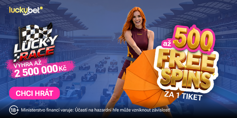 Získej až 500 free spinů do hry Lucky race v online kasinu LuckyBet.cz